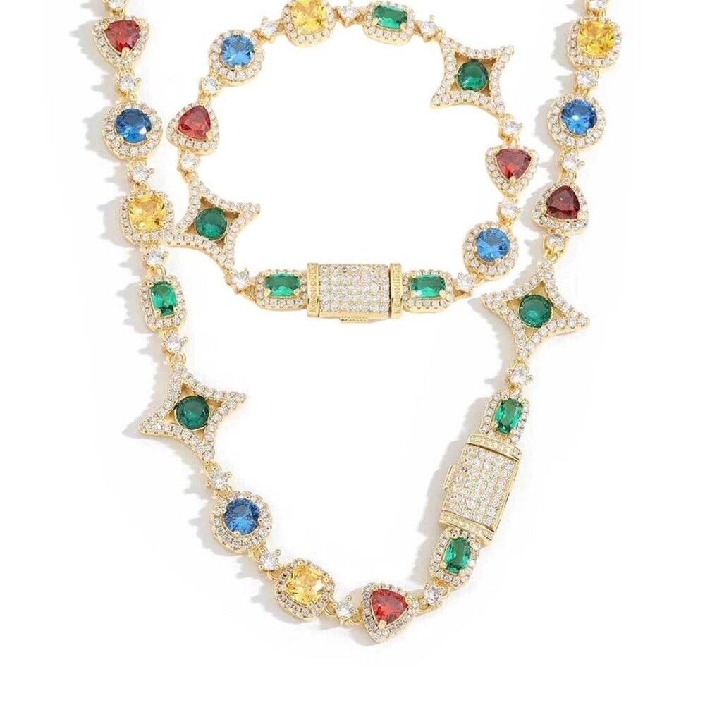 Multicolored Gemstone Necklace Bracelet set 20inch and 8inch